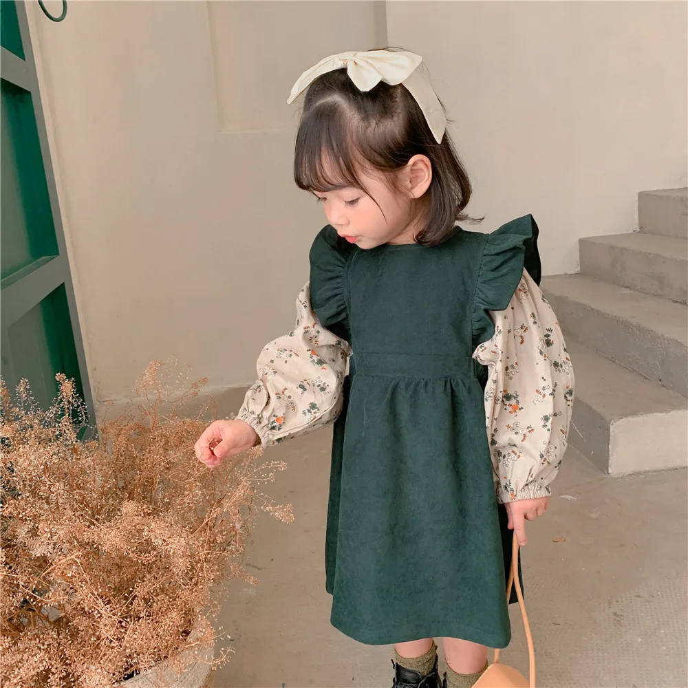 

Платье WLG для девочек, детская одежда, весна-лето, зеленые, черные платья без рукавов с оборками, Повседневная универсальная одежда для мален...