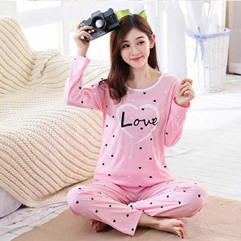 

Autumn New Printed Long Sleeve Cute Sleepwear Women Pajamas Set Spring Casual Homewear Female Pyjamas