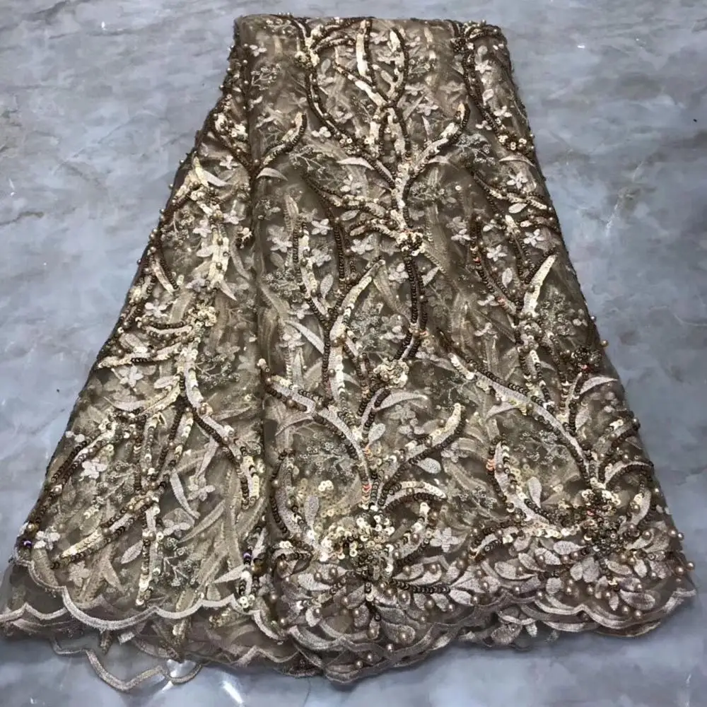 Тяжелое Кружевное французское платье с бусинами Тюлевое кружево новейшая