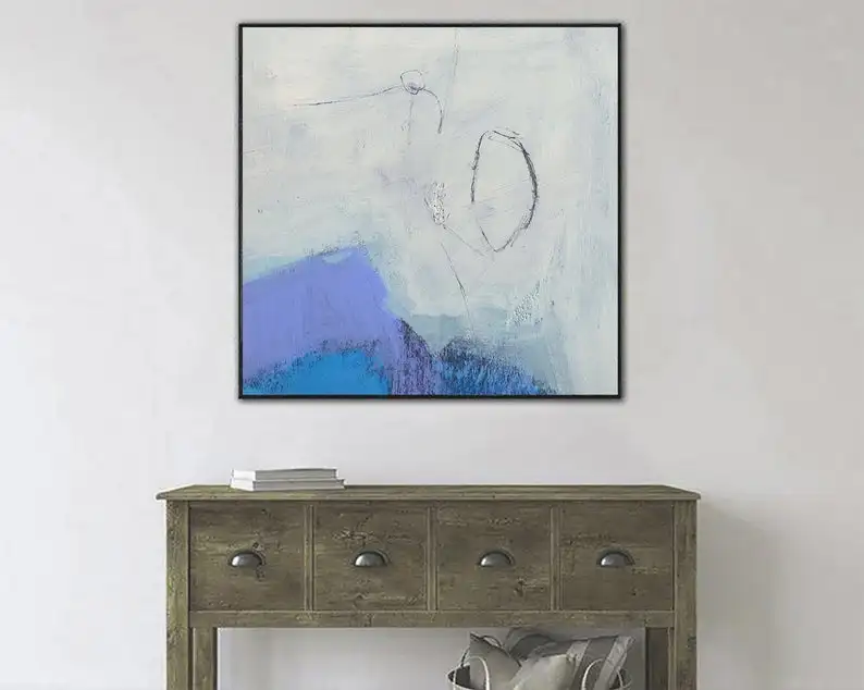 Beste Grote Witte Art Olieverf Abstract Blue Art Moderne Kunstwerk Abstract Schilderen Hedendaagse Muurschildering Voor Woonkamer