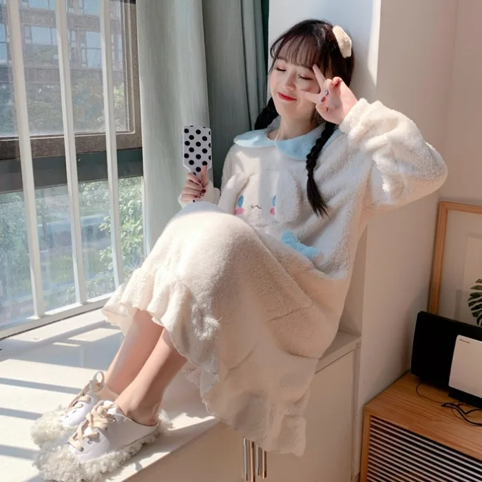Японская Милая свободная ночная рубашка Женская милая Пижама на осень и зиму