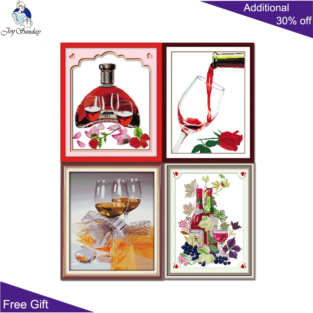 Joy Sunday винная вышивка крестиком J010J022J026J046 бокал для вина розы красное вино вкус