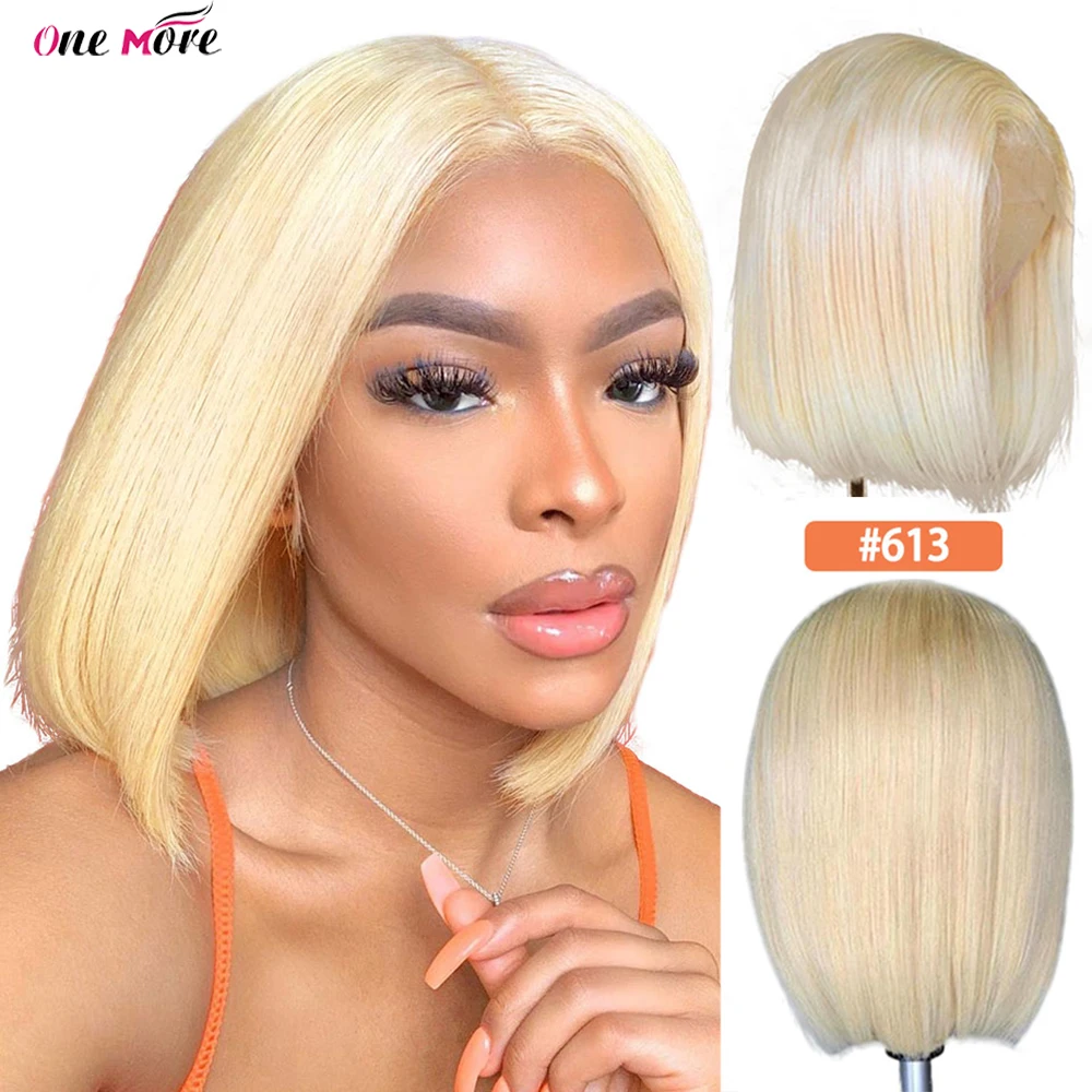 One More 613 Honey Blonde Short Bob Wigs Remy Brazilian Straight  Blonde Lace Front Human Hair Wigs for Women 13x6x1 Lace Part W