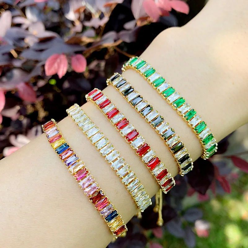 

Gold Zirconia Tennis Bracelet Rainbow Stone Bracelet For Women With Charm Adjustable CZ Multicolor Fashion Jewelry Gifts brtc22
