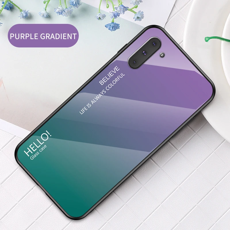 Purple Градиентный чехол из закаленного стекла для телефона для samsung Примечание 10 плюс A70 A50 A80 S8 S9 S10 плюс S10e Note 9 8 S7 край A8 A6 плюс A7 чехол - Цвет: Purple