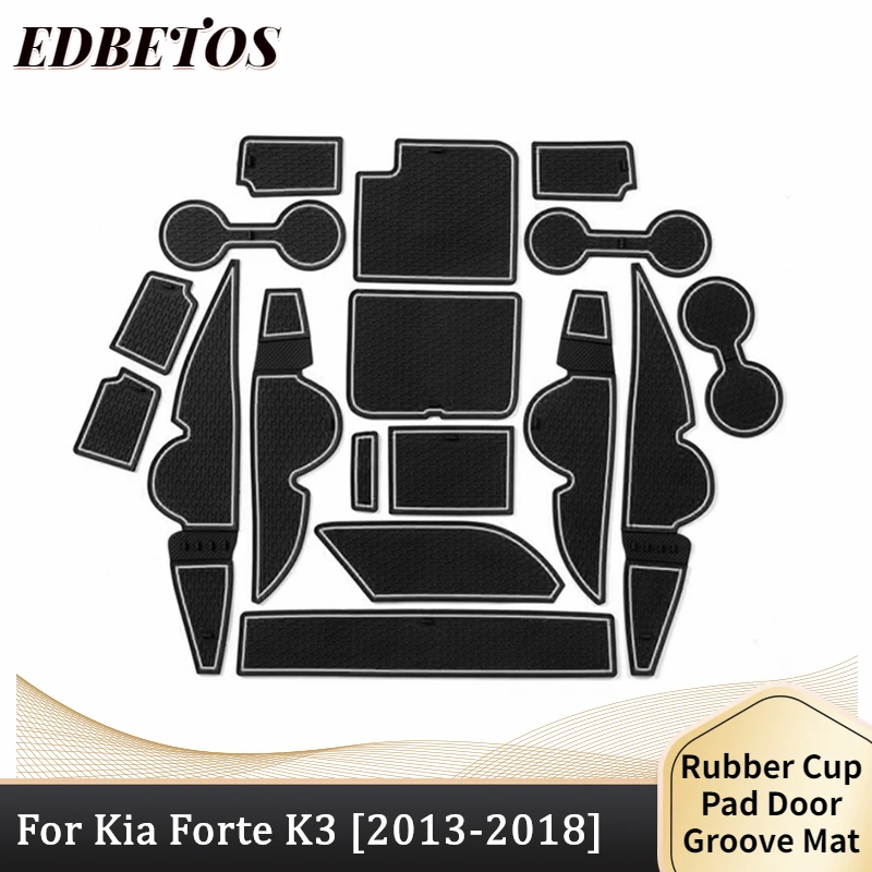 

For Kia Forte K3 Cerato YD Door Groove Anti-Dirty Mats Cup Holder Liners 17 pcs 2013 2014 2015 2016 2017 2018 -Full Kit,Red Trim