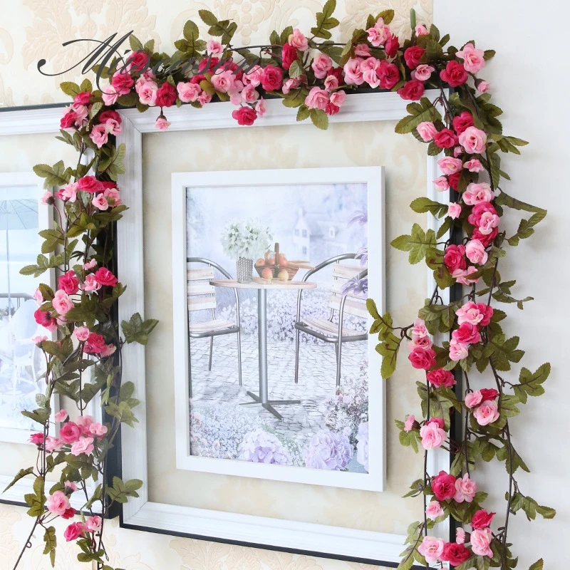 230cm/91in Silk Rose Wedding Decorations Ivy Vine Artificial Flowers Arch Decor with Green Leaves Hanging Wall Garland mini rose | Дом и сад