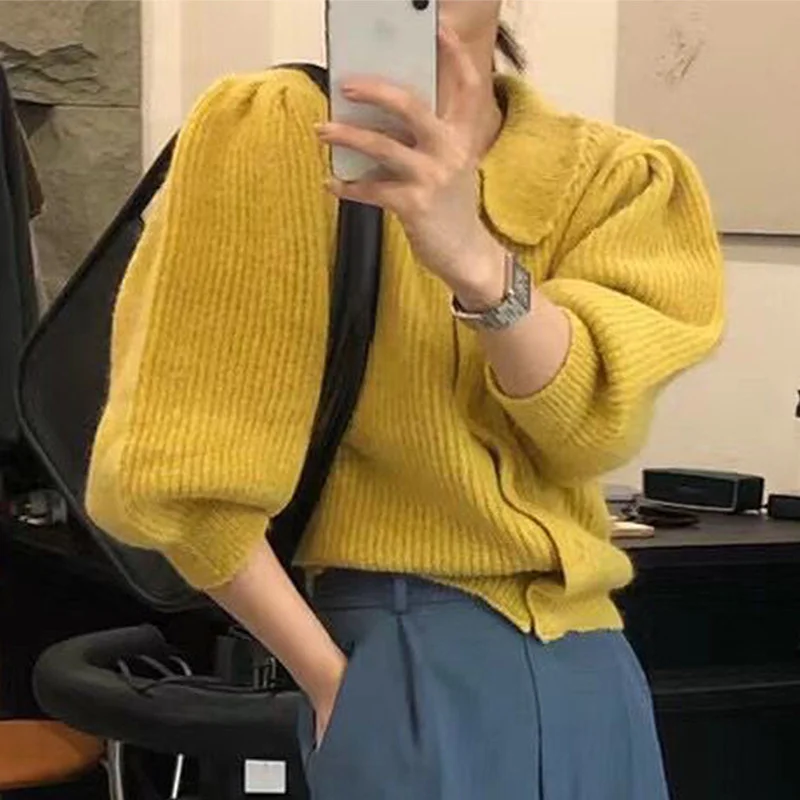 Корейский шикарный однобортный Свободный вязаный кардиган из мягкой кожи белого