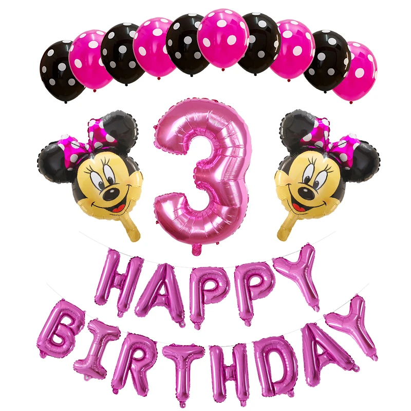 pink 3 years old 26 шт с Микки Маусом и Минни Маус комплект 3" розового и синего цвета фольгированные буквы «С Днем Рождения» шар для мальчиков и девочек 1 2 3 4 5 6 7 8 9 лет старый вечерние Декор поставки - Цвет: pink 3 years old
