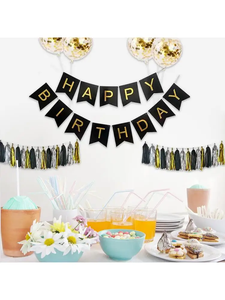 

Banner/balloon Happy Birthday balloons Banner with Tassels Garland Party decoration bronzing letter fishtail banner balloon set