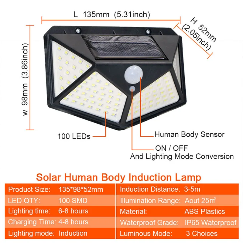 4 sides 100LEDs 3 modes glow PIR motion sensor solar wall light garden solar energy lamp always on at night outdoor street lamp