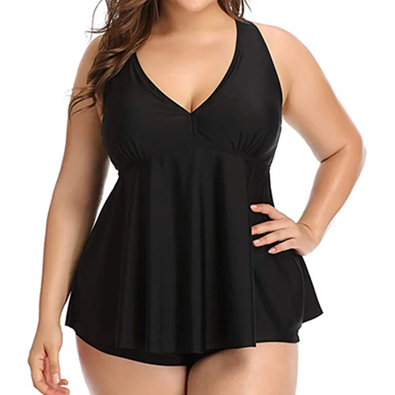 Черные купальники купальник из двух частей танкини комплект бикини размера плюс