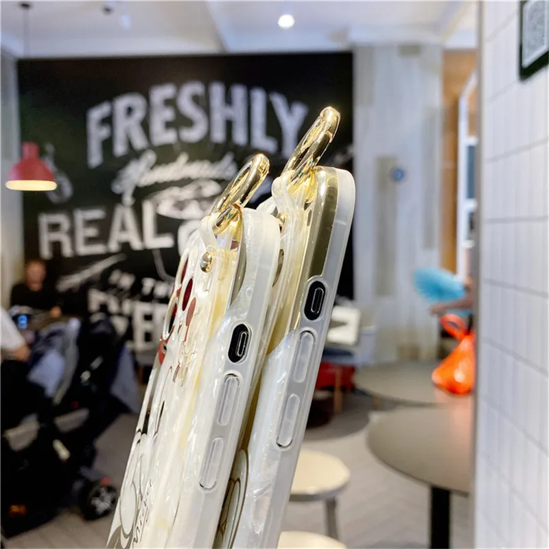 disney mickey minnie mouse bronzing case pattern mobile phone case wristband for iphone 13 12 11 pro max cases xr xs x 7 8 plus free global shipping