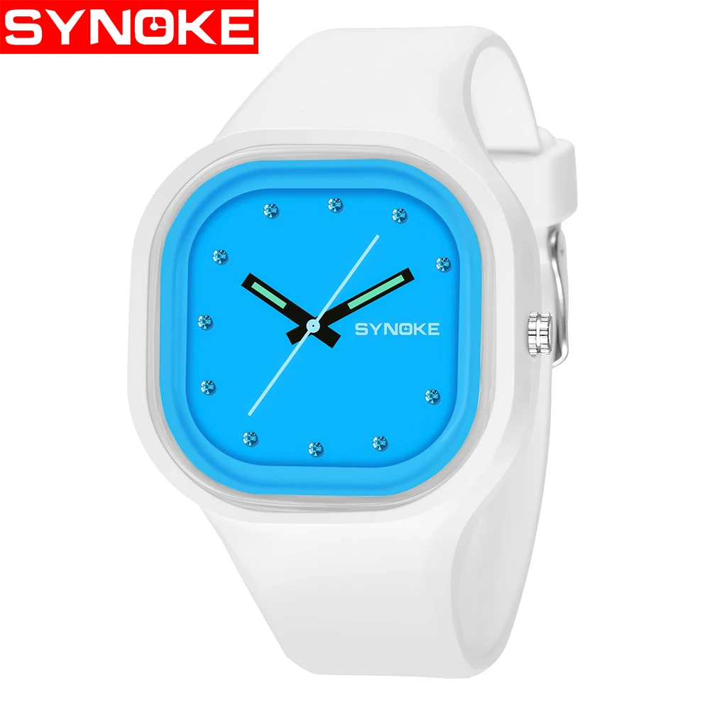 Blue White SYNOKE, для мальчиков, студентов, детские часы, красочные, водонепроницаемые, спортивные часы, брендовые, для женщин, для девочек, силиконовые, цифровые, дата, наручные часы - Цвет: Blue White