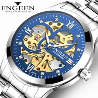 silver mechanical automatic watches for men skeleton waterproof clock top brand steel luxury luminous hands wristwatches relogio