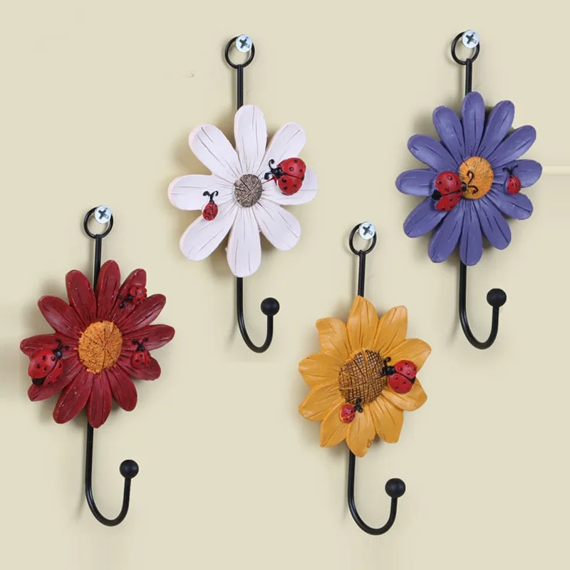 2 шт. креативные милые цветы божьей коровки из смолы настенный крючок подвесной