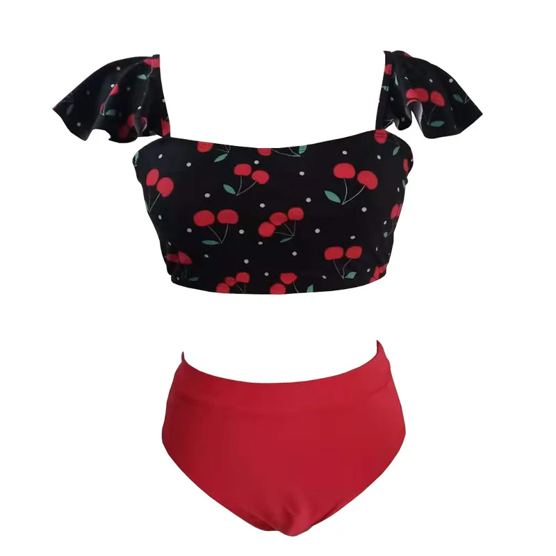 

2021 new swimsuit female split two-piece solid color printing large size fat woman oversized swimsuit bikini bathing suit women
