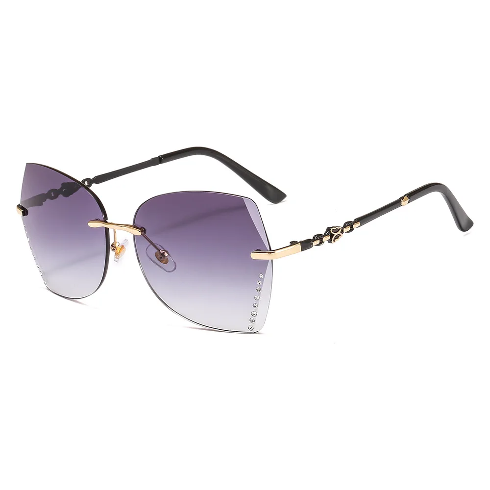 Женские элегантные солнцезащитные очки без оправы с металлическими стразами и