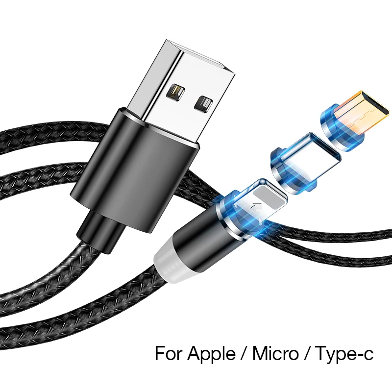 3 Plug 1Black Cable Магнитный светодиодный кабель MADATA Micro usb type C, магнитный usb-кабель для зарядки iPhone 11X7 8 XS Max XR huawei samsung xiaomi LG - Цвет: 3 Plug 1Black Cable