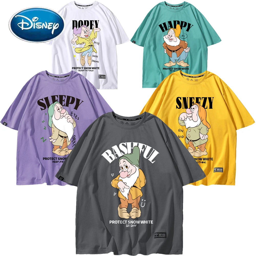 Camiseta de Disney de Blancanieves y los siete enanitos para mujer, Camiseta con estampado de letras de dibujos animados Harajuku, camiseta informal de 7 colores