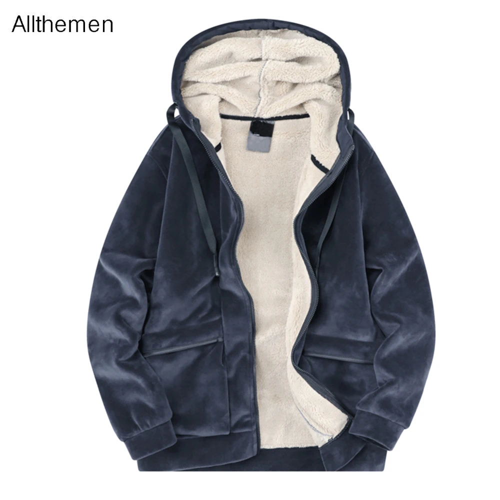 

Allthemen Plush Men's Solid Color Hooded Cotton Coat Windbreaker Jackets Streetwear Coats Male Loose Casual Jacket