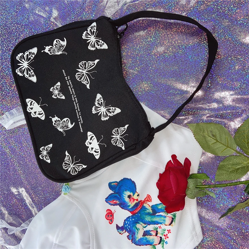 Y Demo гранж винтажная сумка с принтом бабочки Женская Ретро Повседневная Холщовая