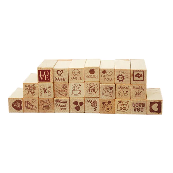 

25pcs DIY Wooden Rubber Diary Stamp Set (Wood Color)
