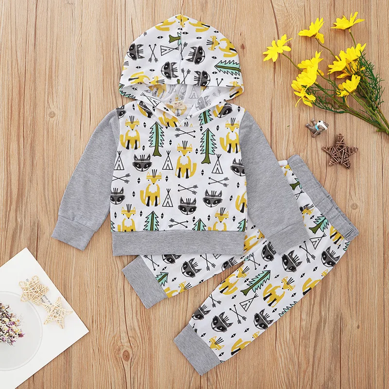 Осень 2020 Детские комплекты Повседневная футболка с длинным рукавом и капюшоном