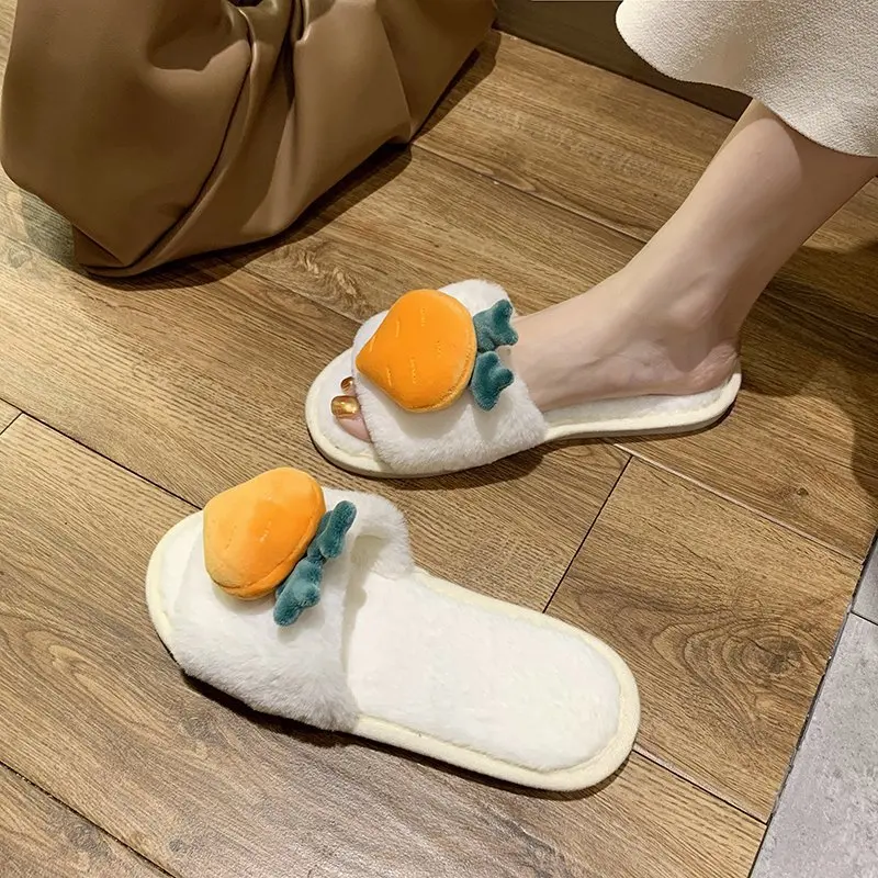 

Fruit Warm Shoes Woman New Winter Slippers Faux Fur Women Slippers Slip on Flip Flops Fur Slippers Female Slides Plus Size 41