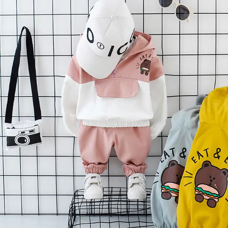 Детский Повседневный костюм с капюшоном для мальчиков и девочек 2 шт./компл.