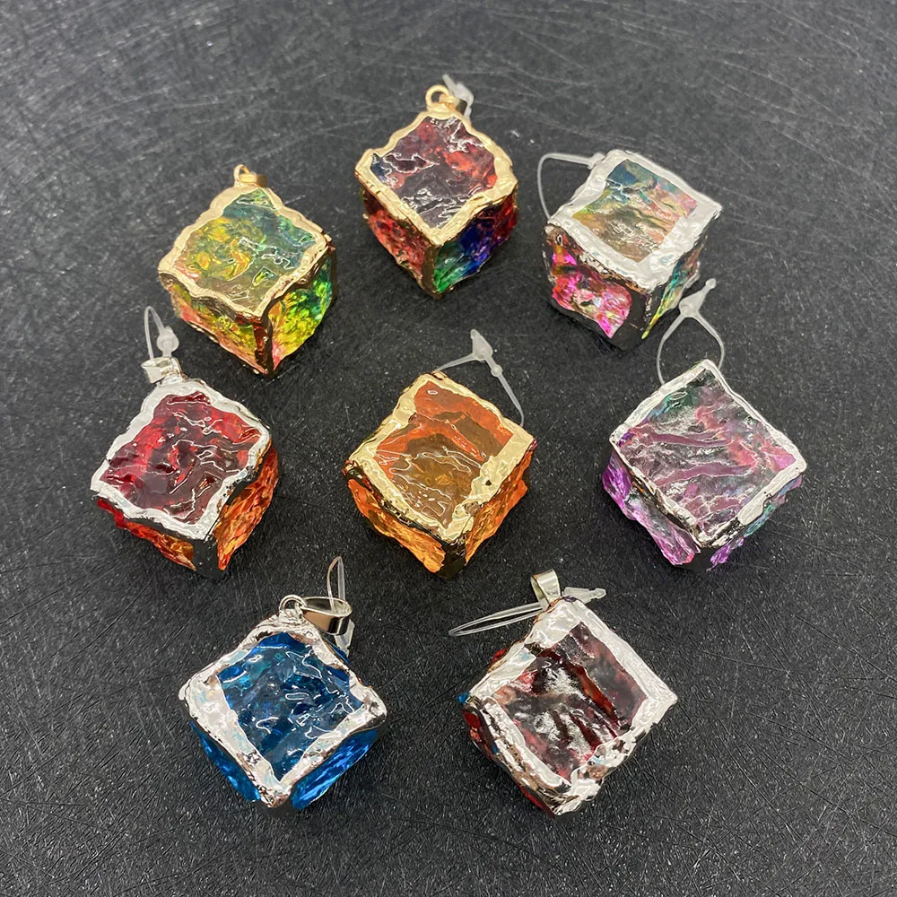 

1pcs Natural Stone Multicolor Crystal Pendant Square Colorful Healing Stone DIY Women Mens Necklace Jewelry Making Accessories