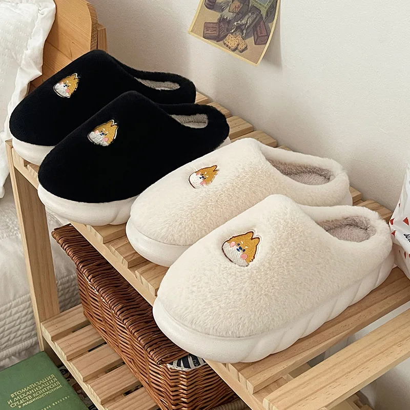 

Cartoon Animal Pattern Platform Slippers Winter Men and Women Antiskid Soft Soled Cotton Home Interior Plush Cute Warm Shoes
