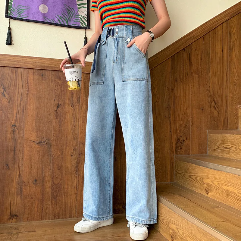 

Woman Jeans High Waist Pants Wide Leg Denim Trousers Blue Streetwear Vintage High Quality 2020 Fashion Straight Female Pants