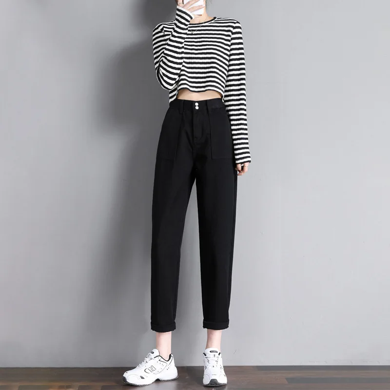 

White Jeans Women Ankle Length Straight Pants Loose Fitting High Waisted Harun Radish Mom Trousers Autumn Spring 2021 New