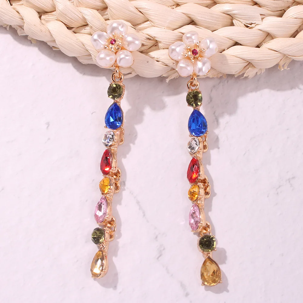 2020 роскошные разноцветные Кристальные длинные серьги для женщин искусственный
