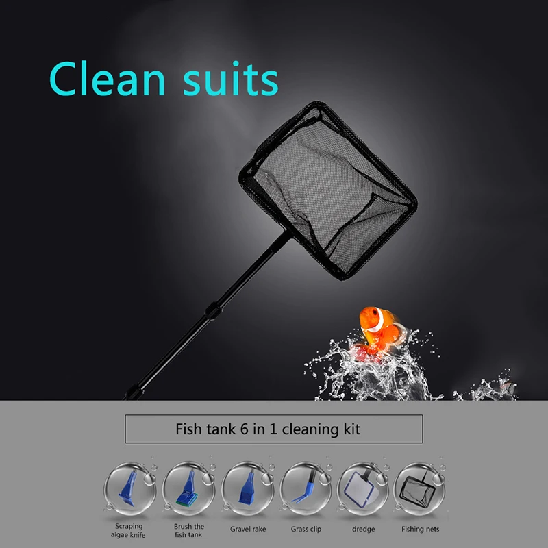 

6 In 1 Aquarium Cleaning Set Aquarium Glass Brush Brush Long Handle Aquarium Aquarium Tank Cleaning Tools
