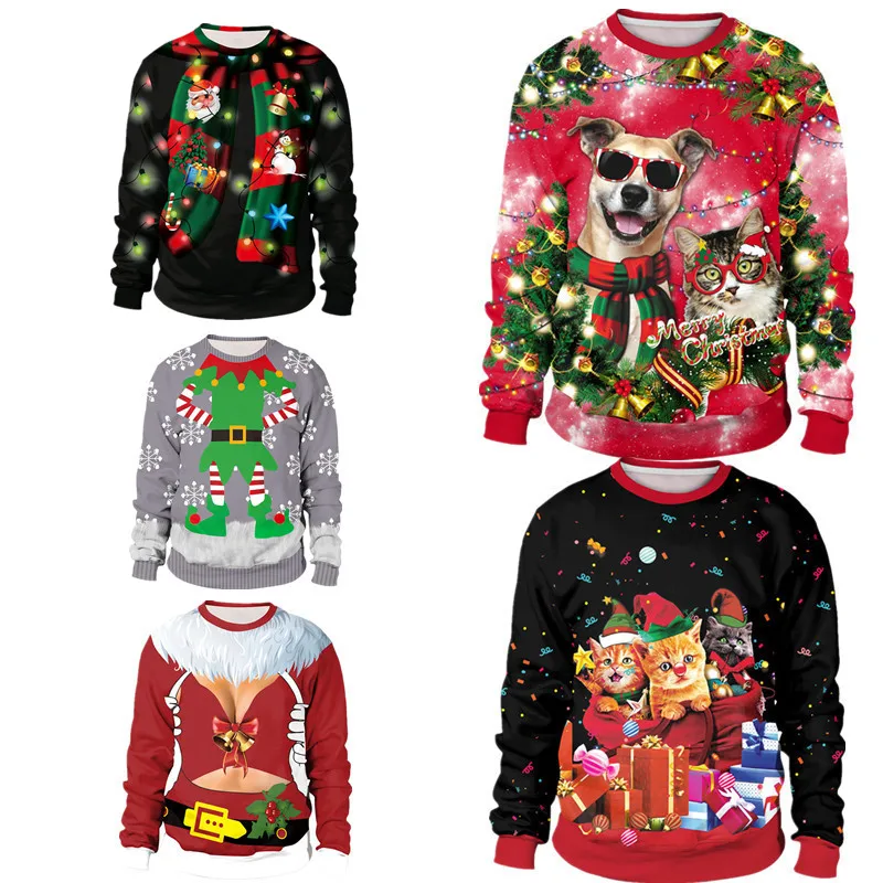 Christmas 2021 new printing round neck pullover sweater men and women lovers Ugly Sweater Autumn Winter Blouses | Женская одежда
