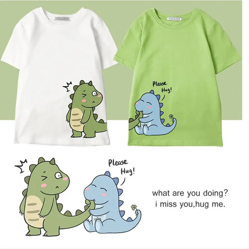 

Little dinosaur parent-child t-shirt short-sleeved summer dress 2021 new wave family of three and four father and son mother wom