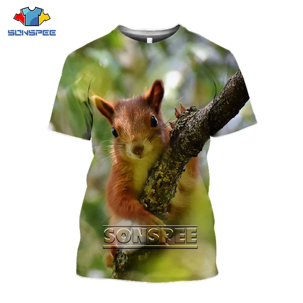 

SONSPEE Squirrel Three-dimensional Animal T Shirt Fashion Print Women Men T-Shirt Fashion Sportswear Cute Grass Oversized Tops