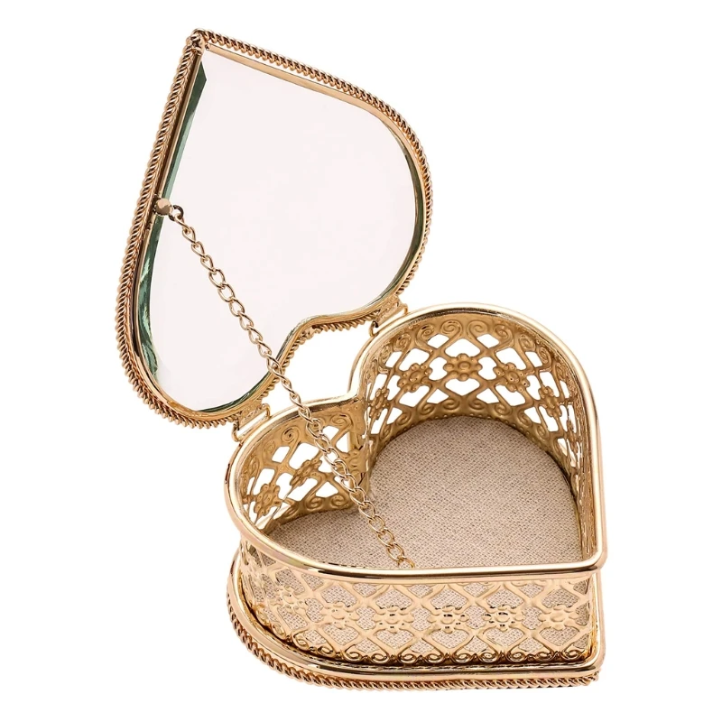 

Heart Shape Box Glass Jewelry Storage Box Ring Necklace Dressing Table Makeup Or QXNA