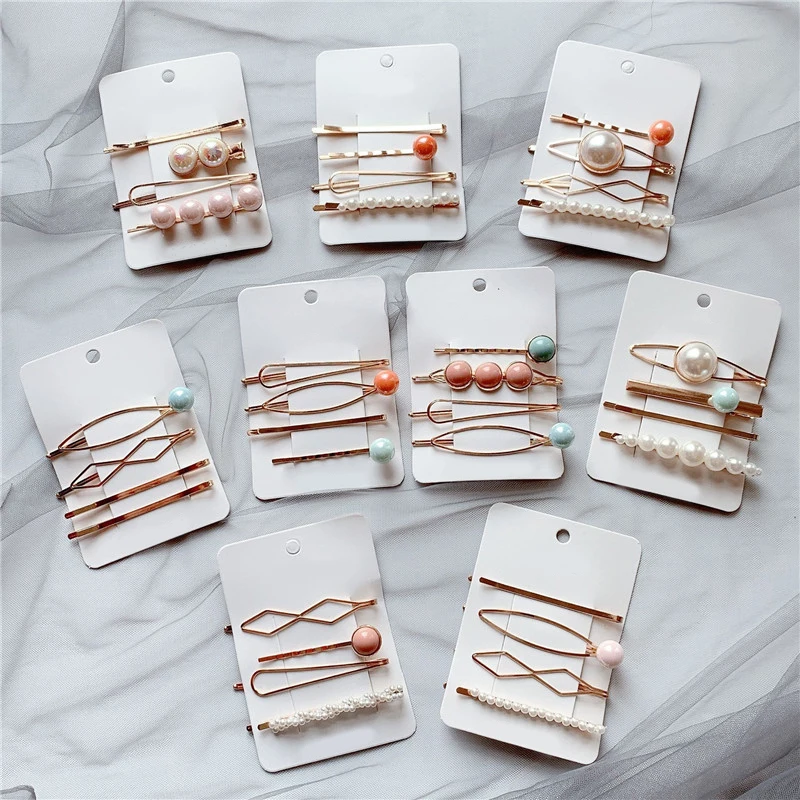 4 шт./компл. дамские модные заколки для волос с круглым жемчугом геометрическим