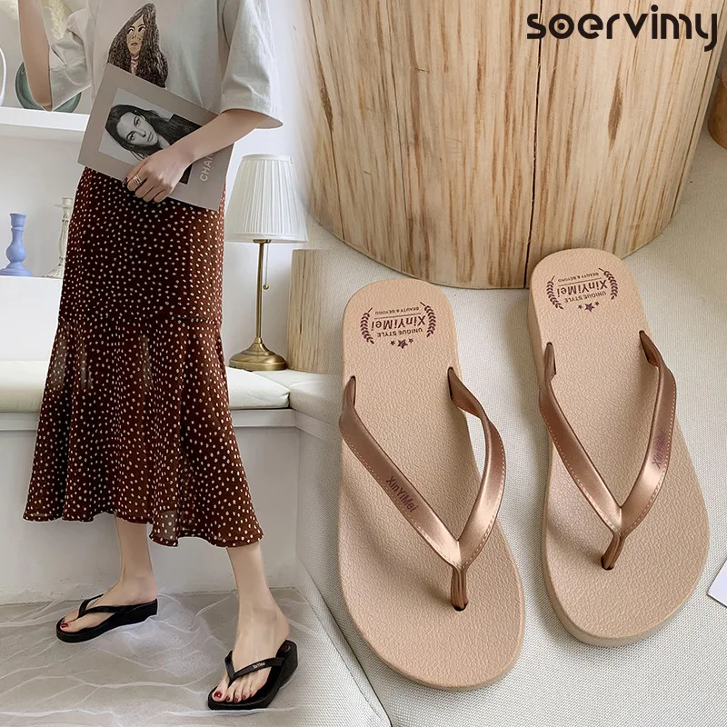 Slippers Women's Outdoor Wedge Heel Fashion Casual Summer Beach Shoes Non-Slip Flip-flops Shoes Woman  Womens Slippers