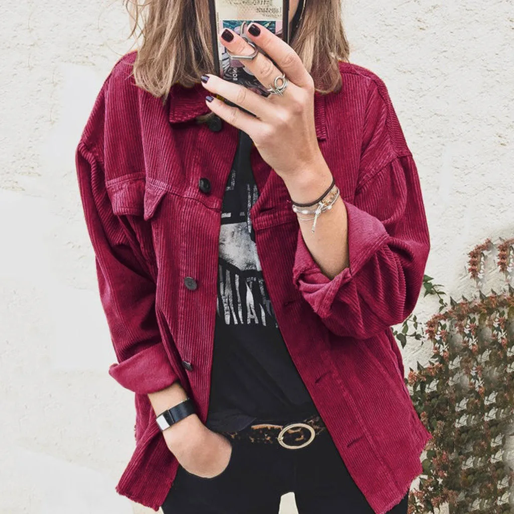 Женская куртка с длинными рукавами Однотонная рубашка на пуговицах Осень зима