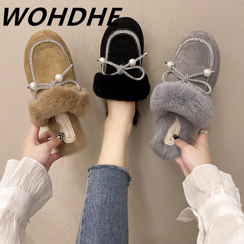 Женские тапочки WOHDHE для улицы и помещения удобные женские однотонные шерстяные