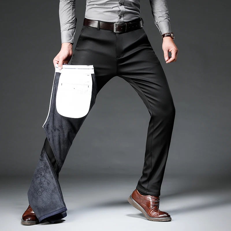 

Autumn And Winter New Men's Tencel Plus Velvet Pants Loose Straight Thick Casual Trousers Classic Fashion Business Long Pants