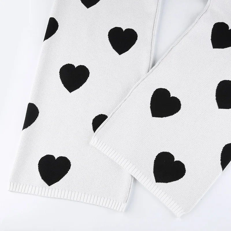 

Mall Gothic Harajuku E-Girl Knitted Pants Women Wide Leg Flare Aesthetic Trousers Grunge Punk Heart Print Streetwear