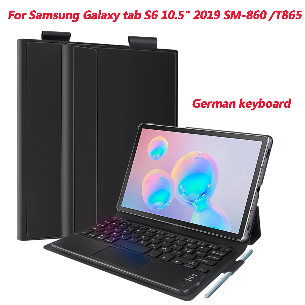 German Keyboard Чехол для планшета с клавиатурой для samsung Galaxy Tab S6 10,5 дюймов T860 T865, чехол для планшета с магнитной съемной клавиатурой, кожаный чехол - Цвет: German Keyboard
