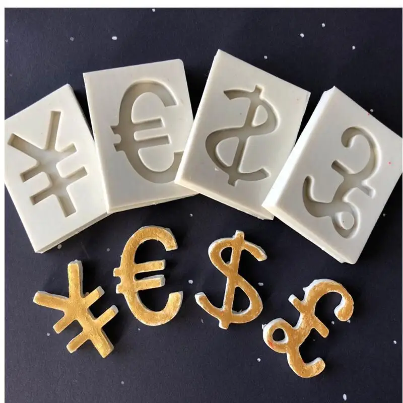 

Dollar Euro Renminbi Pound Sterling Symbol Silicone Fondant Mold DIY Soft Pottery Epoxy Modeling Tool