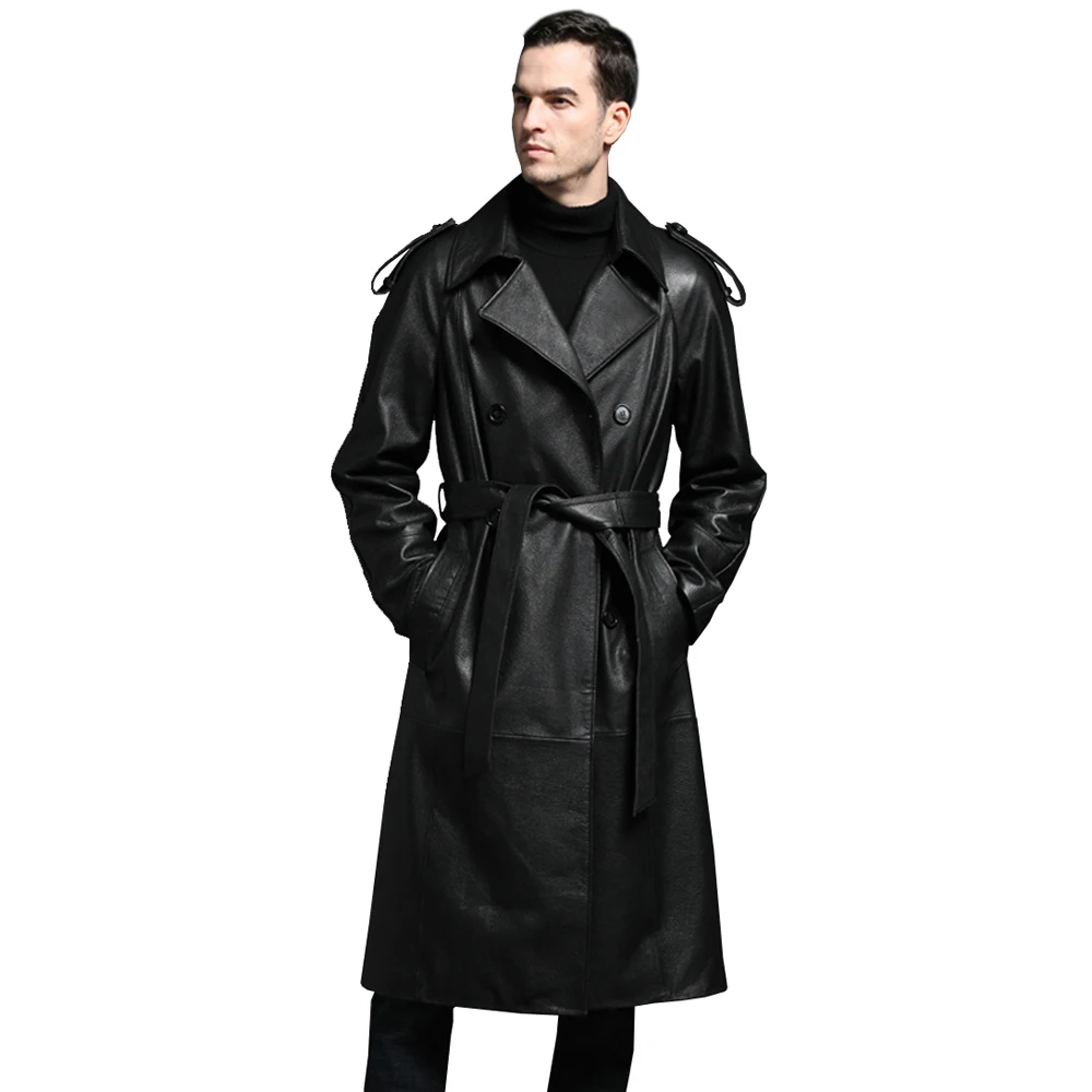 

Новинка Весна 2021 Роскошная Высококачественная Мужская одежда для осени и весны из натуральной кожи облегающее длинное пальто из натуральн...