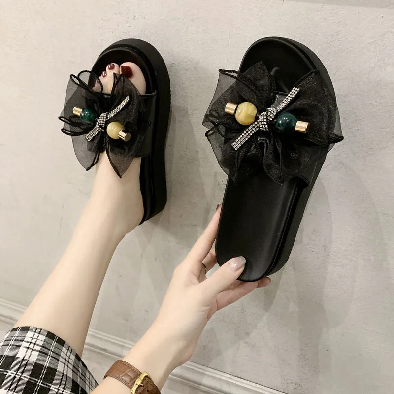 

Increased Internal On A Wedge Med House Slippers Platform Summer Women's Shoes Luxury Slides Pantofle Butterfly-Knot Designer 20
